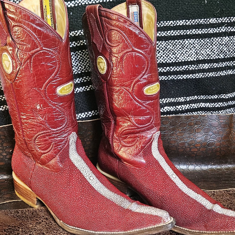 Stylish Red Leather Cowboy Boots